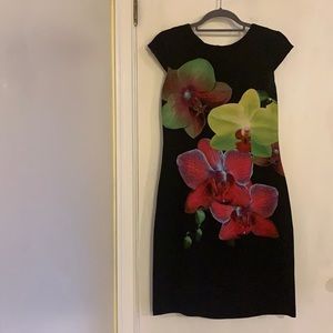 Black dress with beautiful colorful flowers